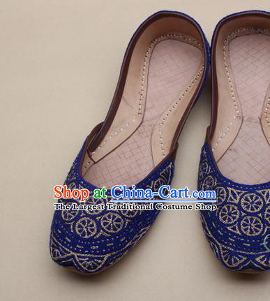 Asian Nepal National Handmade Beaded Royalblue Shoes Indian Traditional Folk Dance Leather Shoes for Women