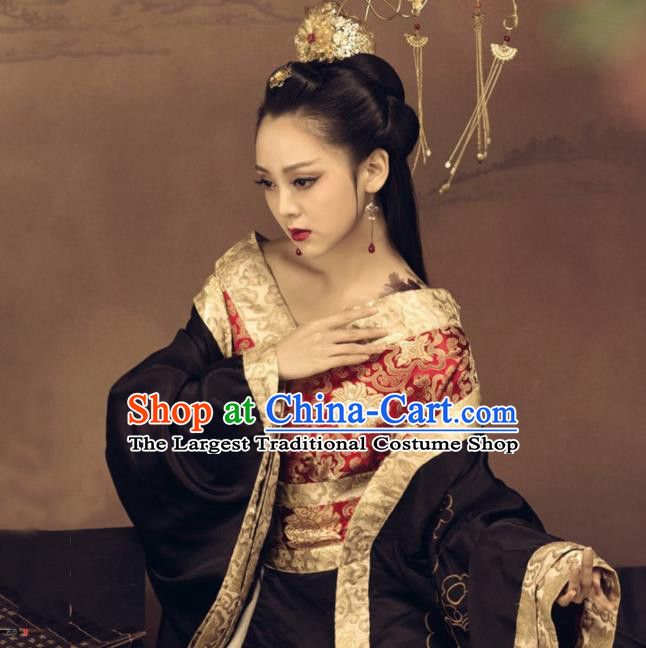 Chinese Ancient Imperial Consort Black Hanfu Dress Traditional Han Dynasty Court Queen Costumes for Women