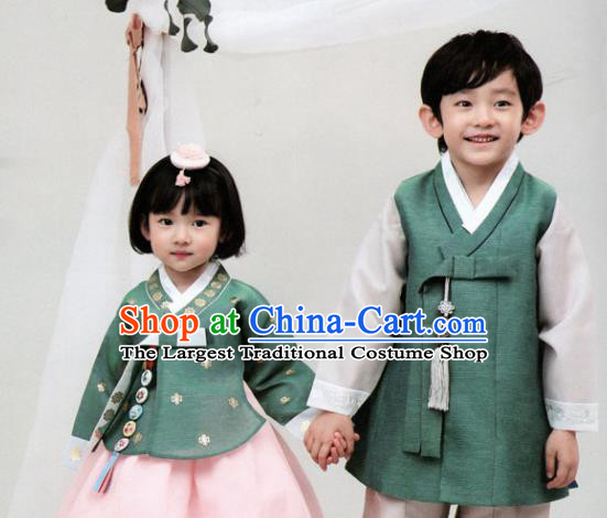 Korean Traditional Hanbok Birthday Green Outfit Asian Korea Fashion Costume for Kids