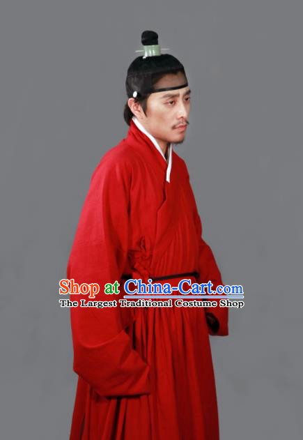 Traditional Chinese Ming Dynasty Taoist Priest Red Robe Ancient Swordsman Costumes for Men