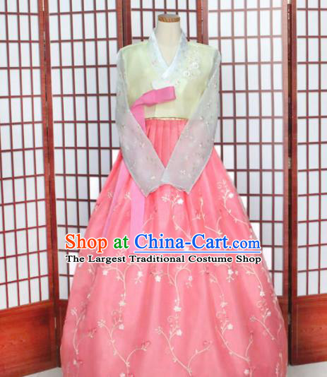 Korean Traditional Hanbok Yellow Blouse and Pink Dress Outfits Asian Korea Wedding Fashion Costume for Women