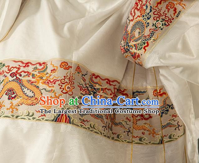 Chinese Traditional Ming Dynasty Queen White Embroidered Dress Ancient Imperial Empress Costumes for Women