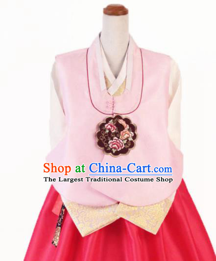 Korean Traditional Garment Bride Hanbok Embroidered Pink Vest Asian Korea Fashion Costume for Women