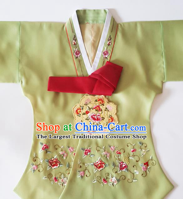 Korean Traditional Court Hanbok Garment Embroidered Peony Olive Green Blouse Asian Korea Fashion Costume for Women