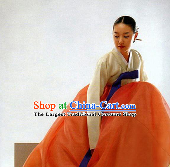Korean Traditional Bride Hanbok Yellow Blouse and Orange Dress Garment Asian Korea Fashion Costume for Women