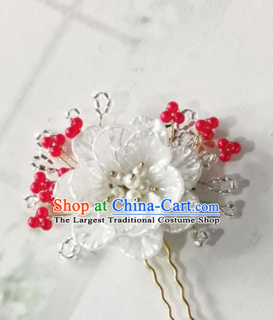 Korean Traditional Wedding Bride Shell Peony Red Beads Hairpins Asian Korea Hanbok Hair Accessories for Women