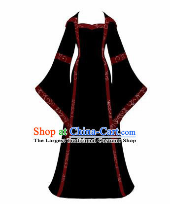 Western Halloween Cosplay Princess Black Dress European Traditional Middle Ages Court Costume for Women