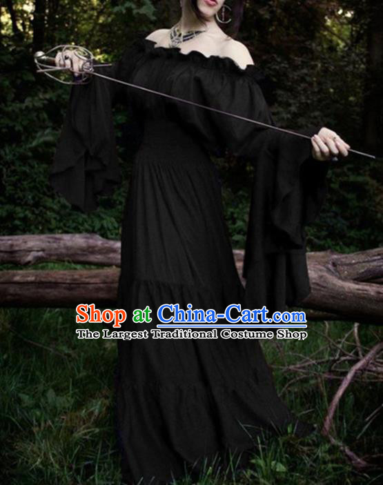 Western Halloween Cosplay Court Black Dress European Traditional Middle Ages Princess Costume for Women