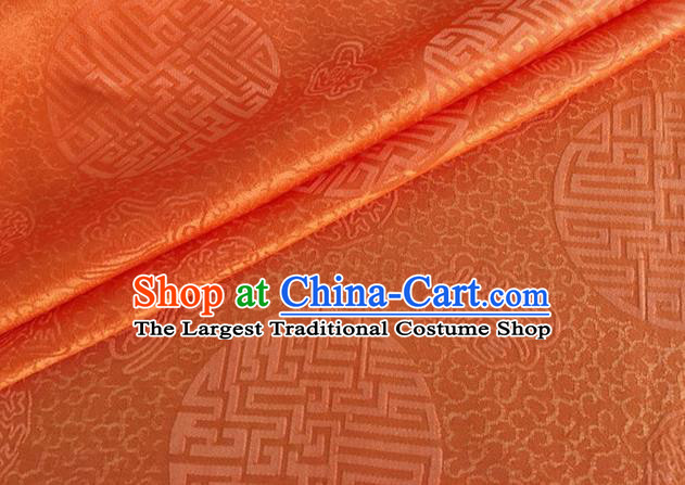 Asian Chinese Classical Longevity Pattern Design Orange Brocade Jacquard Fabric Traditional Cheongsam Silk Material