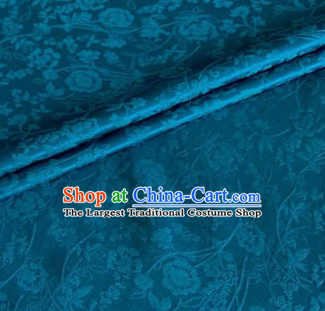 Asian Chinese Classical Jacquard Peony Pattern Design Peacock Blue Brocade Fabric Traditional Cheongsam Silk Material