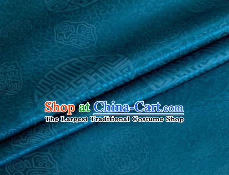 Asian Chinese Classical Longevity Pattern Design Peacock Blue Brocade Jacquard Fabric Traditional Cheongsam Silk Material