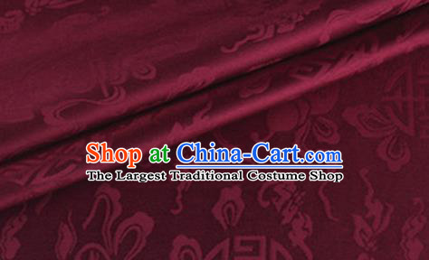 Asian Chinese Classical Ribbon Calabash Pattern Design Wine Red Silk Fabric Traditional Cheongsam Material