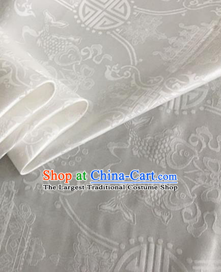 Asian Chinese Classical Double Fish Pattern Design White Silk Fabric Traditional Cheongsam Material