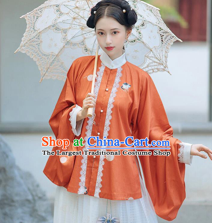 Chinese Traditional Hanfu Orange Blouse Ancient Ming Dynasty Princess Costume for Women