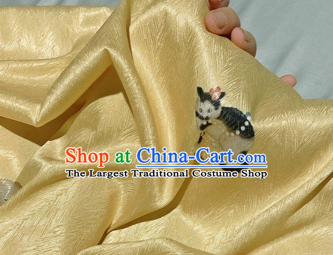 Asian Chinese Classical Cat Pattern Design Yellow Silk Fabric Traditional Hanfu Brocade Material