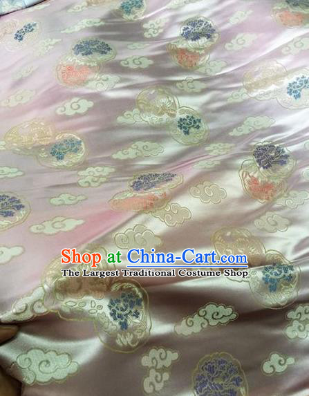 Asian Chinese Classical Cloud Peony Pattern Design Pink Silk Fabric Traditional Nanjing Brocade Material
