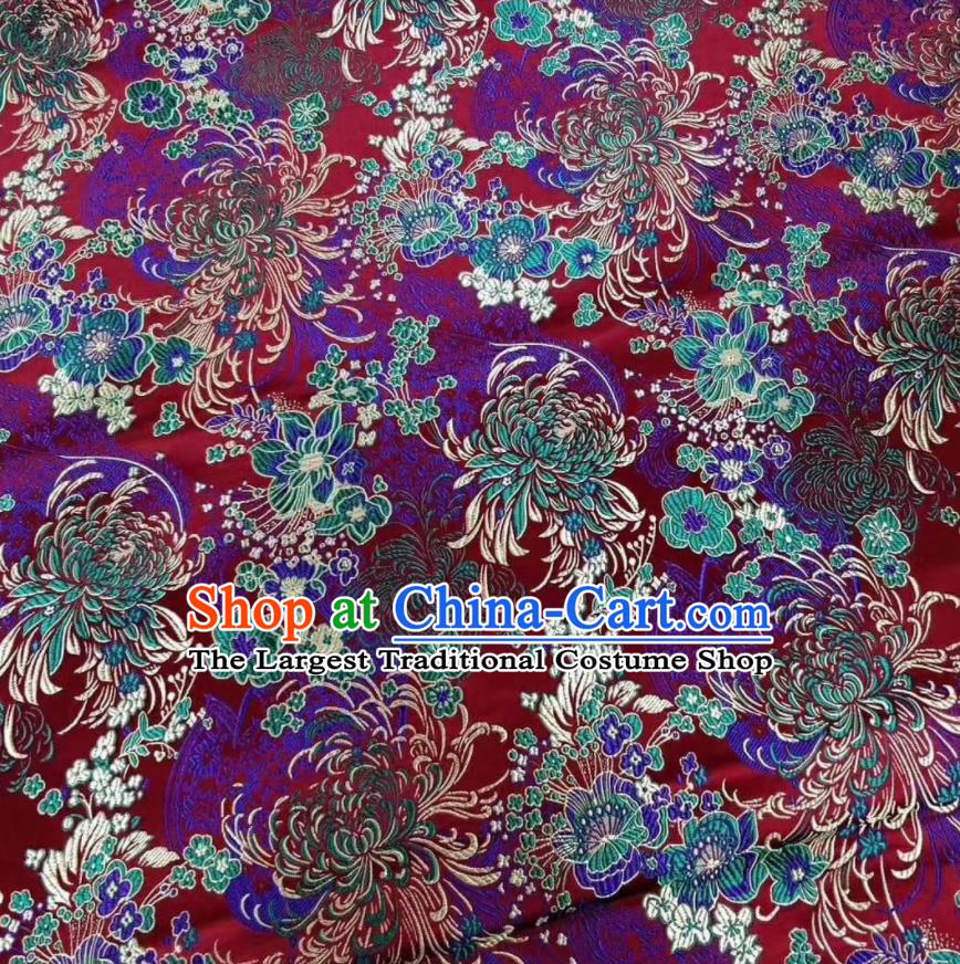 Asian Chinese Classical Chrysanthemum Pattern Design Wine Red Silk Fabric Traditional Nanjing Brocade Material