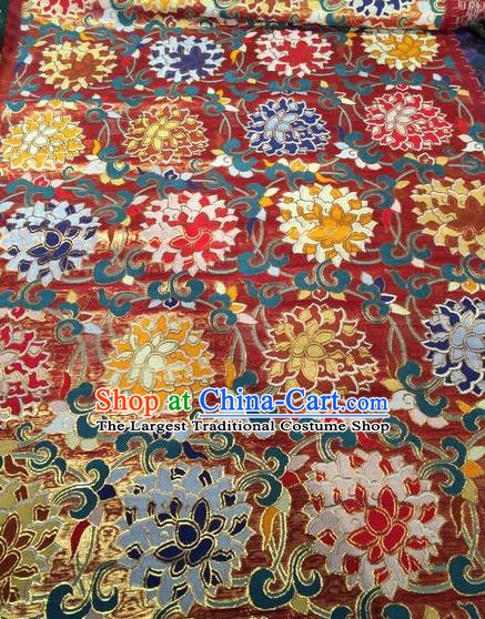 Asian Chinese Classical Lotus Pattern Design Red Silk Fabric Traditional Nanjing Brocade Material