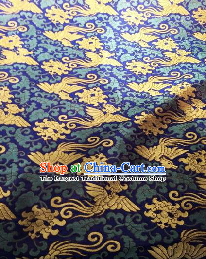 Asian Chinese Classical Cloud Phoenix Pattern Design Royalblue Silk Fabric Traditional Nanjing Brocade Material