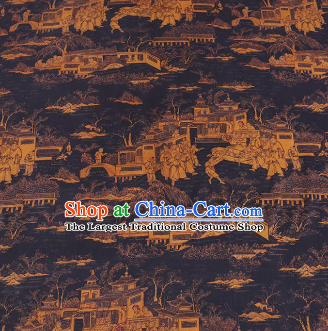 Chinese Cheongsam Classical Folklore Pattern Design Black Watered Gauze Fabric Asian Traditional Silk Material
