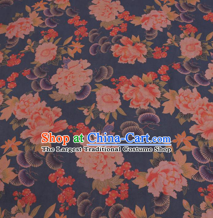 Chinese Cheongsam Classical Peony Plum Pattern Design Peacock Blue Watered Gauze Fabric Asian Traditional Silk Material