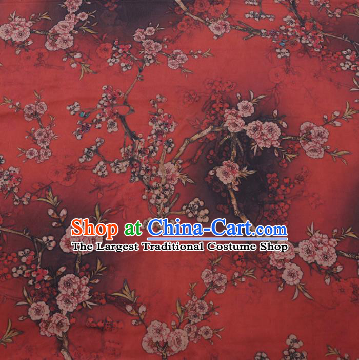 Chinese Cheongsam Classical Plum Pattern Design Dark Red Watered Gauze Fabric Asian Traditional Silk Material