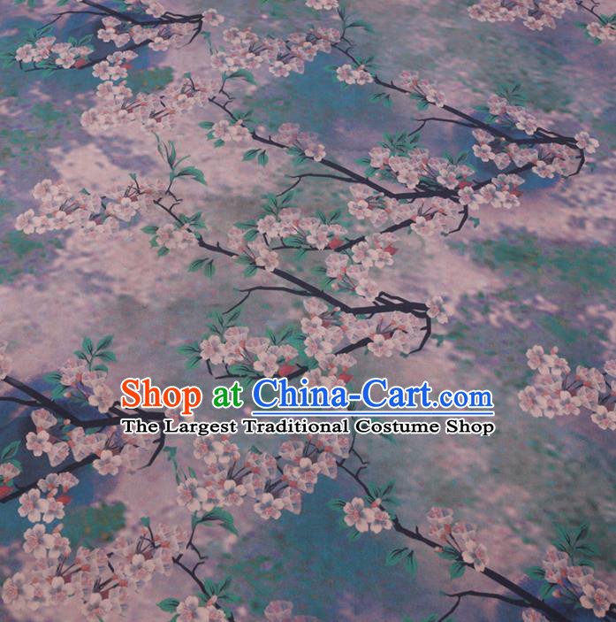 Chinese Cheongsam Classical Peach Blossom Pattern Design Blue Watered Gauze Fabric Asian Traditional Silk Material