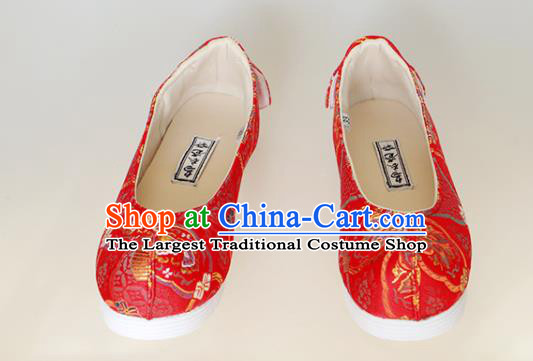 Chinese Traditional Red Brocade Shoes Opera Shoes Hanfu Shoes Wedding Shoes for Women
