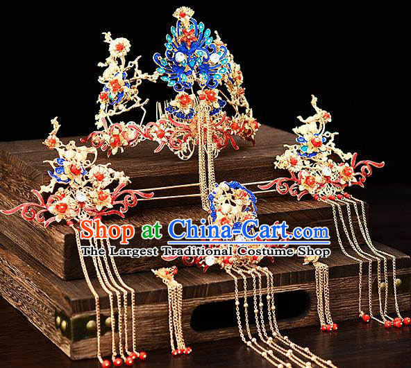 Chinese Traditional Wedding Queen Cloisonne Hair Crown Hairpins Handmade Bride Hair Accessories for Women