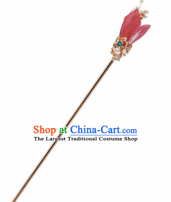 Chinese Handmade Ming Dynasty Princess Red Mangnolia Hairpins Ancient Hanfu Hair Accessories for Women