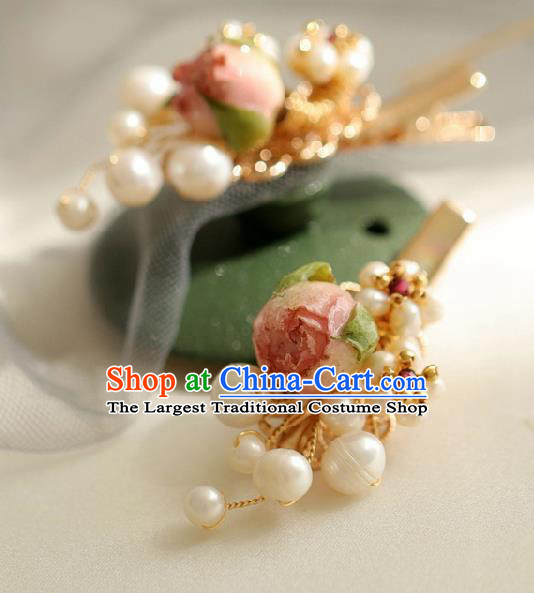 Chinese Handmade Ming Dynasty Princess Pink Flowers Hair Claw Hairpins Ancient Hanfu Hair Accessories for Women