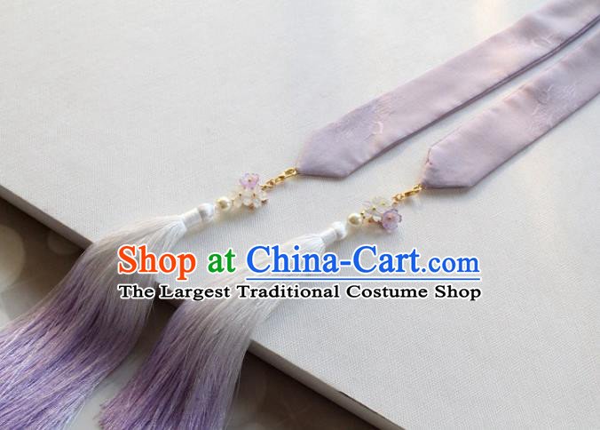 Chinese Traditional Hanfu Ming Dynasty Lilac Ribbon Headband Handmade Ancient Princess Hair Accessories for Women