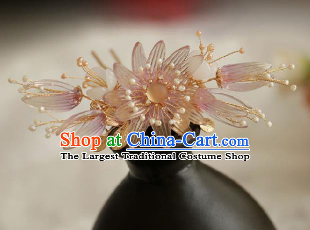 Chinese Handmade Ming Dynasty Princess Pink Flower Hair Claw Hairpins Ancient Hanfu Hair Accessories for Women