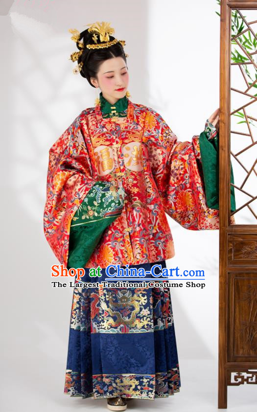 Traditional Chinese Ming Dynasty Palace Queen Wedding Red Dress Ancient Empress Historical Costumes for Women