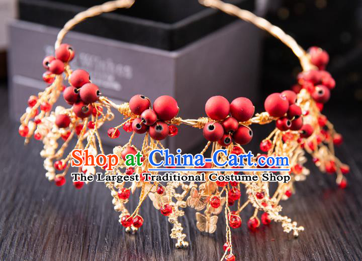 Top Handmade Wedding Bride Red Beads Royal Crown Baroque Princess Hair Accessories for Women