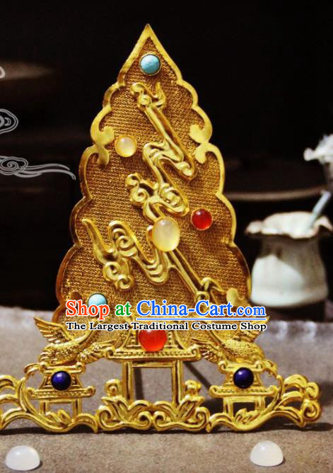Chinese Traditional Tang Dynasty Court Gem Golden Hair Crown Handmade Ancient Royal Empress Hair Accessories for Women
