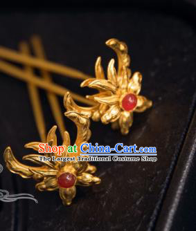 Chinese Traditional Tang Dynasty Court Agate Golden Hairpins Handmade Ancient Royal Empress Hair Accessories for Women