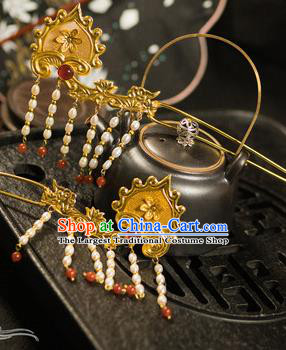 Chinese Traditional Tang Dynasty Court Tassel Golden Hairpins Handmade Ancient Royal Empress Hair Accessories for Women