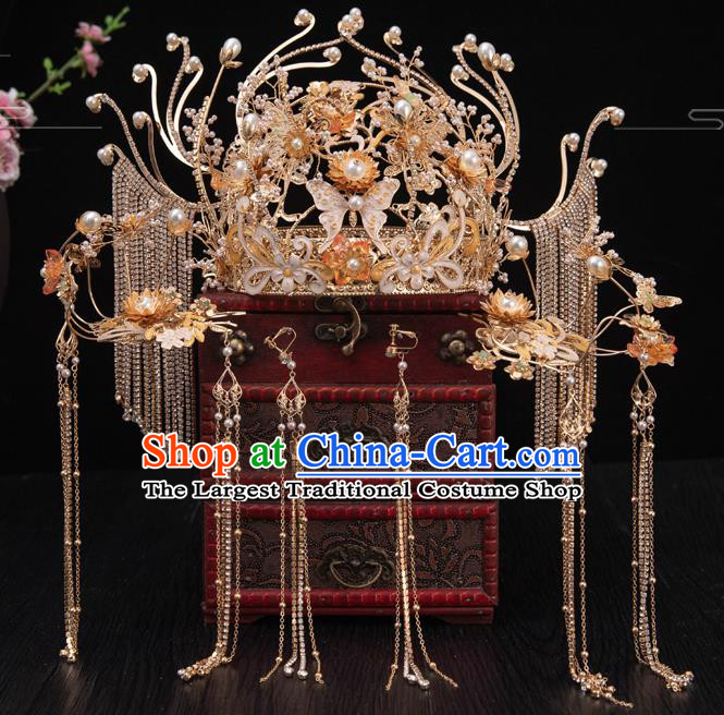 Traditional Chinese Handmade Shell Butterfly Hair Crown Hairpins Ancient Bride Hair Accessories for Women
