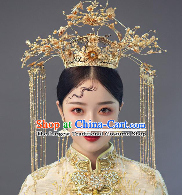 Traditional Chinese Handmade Luxury Golden Chaplet Hair Crown Hairpins Ancient Bride Hair Accessories for Women