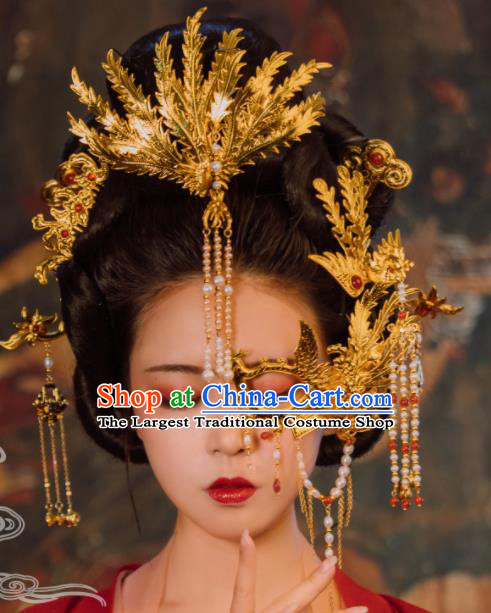 Traditional Chinese Tang Dynasty Empress Coronet Phoenix Hairpins Handmade Ancient Queen Hair Accessories for Women