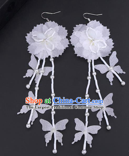 Chinese Traditional Handmade Wedding Silk Butterfly Earrings Ancient Bride Ear Accessories for Women