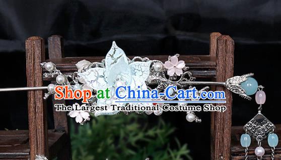 Traditional Chinese Hanfu Blue Peach Blossom Hair Crown Hairpin Handmade Ancient Princess Hair Accessories for Women