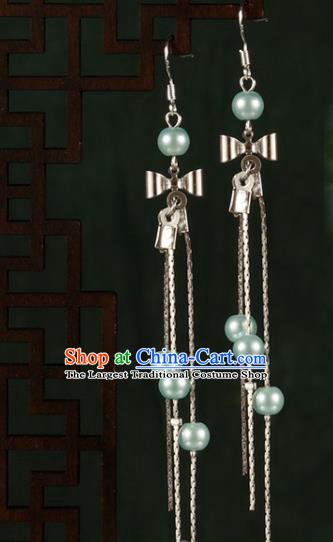 Chinese Traditional Hanfu Blue Beads Bowknot Earrings Ancient Fairy Ear Accessories for Women