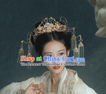Traditional Chinese Ming Dynasty Jade Phoenix Coronet Tassel Hairpins Ancient Court Queen Hair Accessories for Women