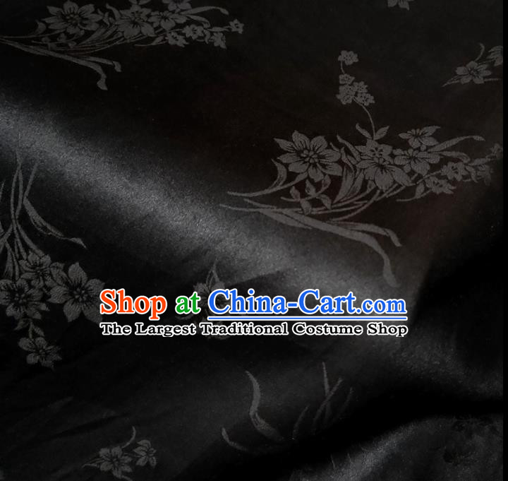 Chinese Traditional Orchid Pattern Black Silk Fabric Mulberry Silk Fabric Hanfu Dress Material
