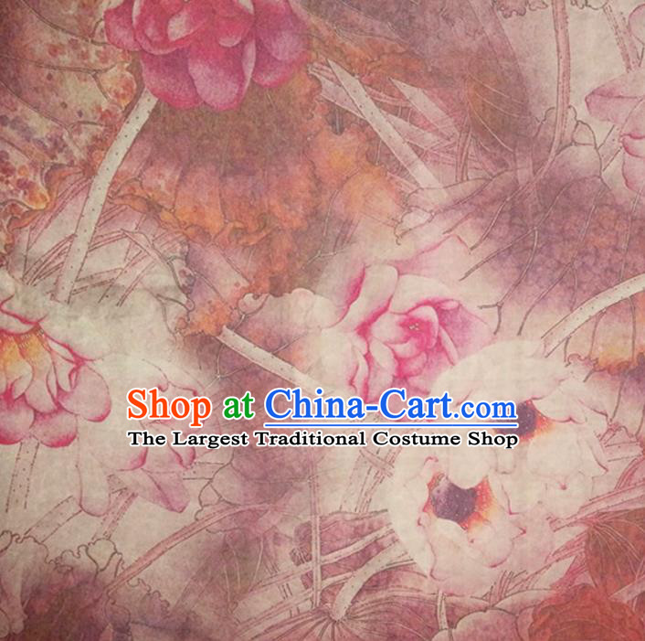 Chinese Traditional Lotus Pattern Deep Pink Silk Fabric Mulberry Silk Fabric Hanfu Dress Material