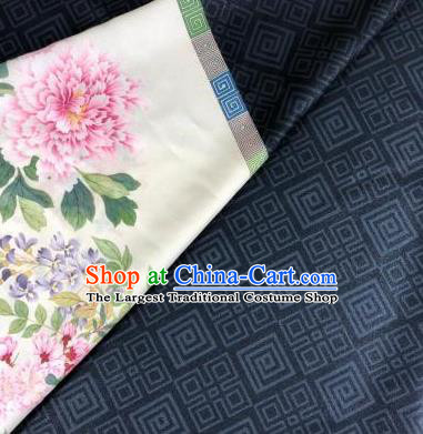 Chinese Traditional Peony Pattern Navy Hanfu Fabric Flax Fabric Hanfu Dress Material