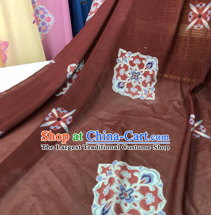 Chinese Traditional Classical Pattern Brown Chiffon Fabric Silk Fabric Hanfu Dress Material