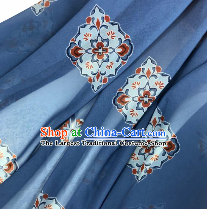 Chinese Traditional Classical Pattern Blue Chiffon Fabric Silk Fabric Hanfu Dress Material